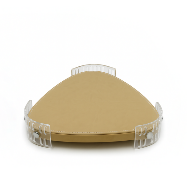 TR0045 – Acrylic Triangle Tray with Leather Base 40 cm – Beige