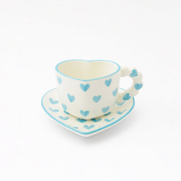 1512-02 Ceramic Cup & Saucer – Blue Heart Print Design