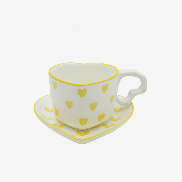 1512-06 Ceramic Cup & Saucer – Yellow Heart Print Design