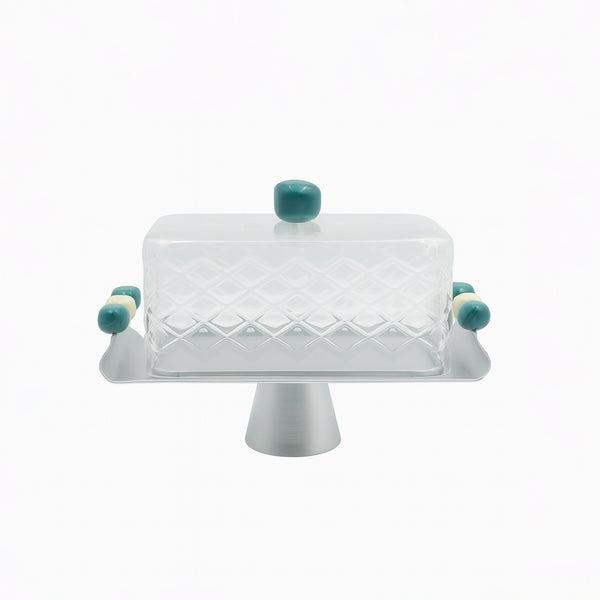 301-49 Cake Tray with Glass Dome Cover & Handles – 24cm (W) x 14cm (L)