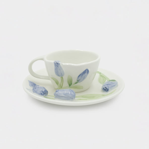 1512-10 Ceramic Cup & Saucer – Blue Floral Print Design