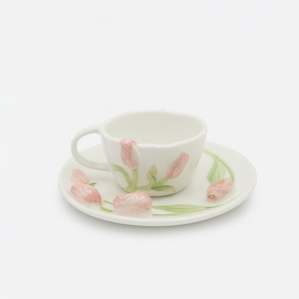 1512-09 Ceramic Cup & Saucer – Pink Floral Print Design
