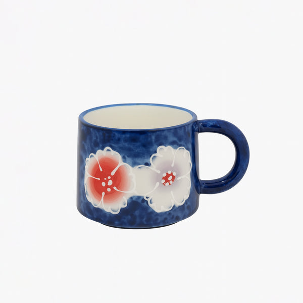 1514-01 Ceramic Mug – Navy Blue with Floral Print Design
