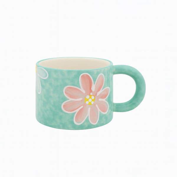 1513-20 Ceramic Mug – Green with Daisy Floral Print Design
