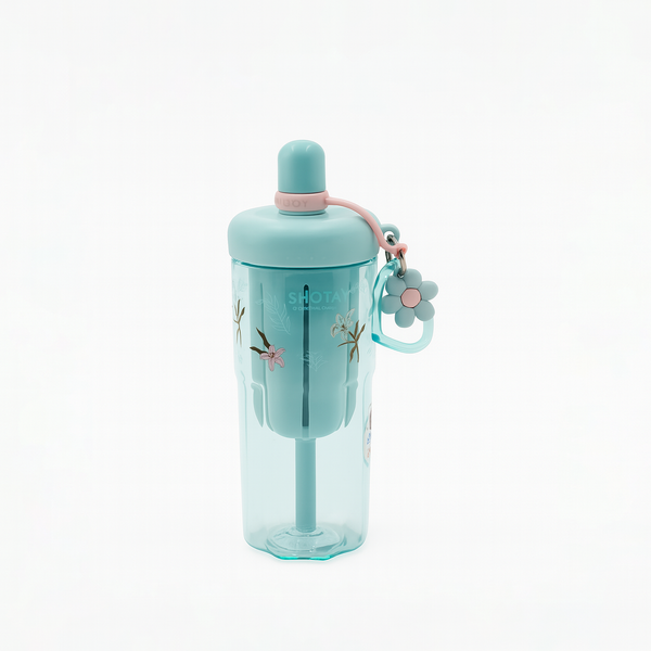 99610-12 – Thermos Water Bottle 620 ml – Mint Green with  Straw & Flower Charm