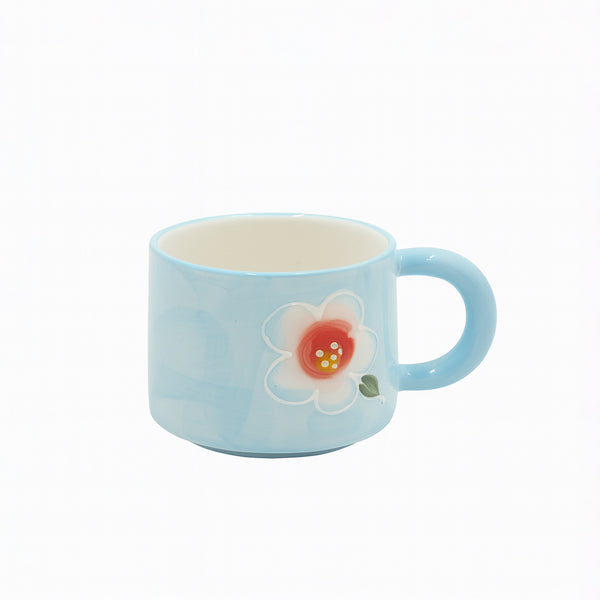 1514-03 Ceramic Mug – Light Blue with Floral Print Design