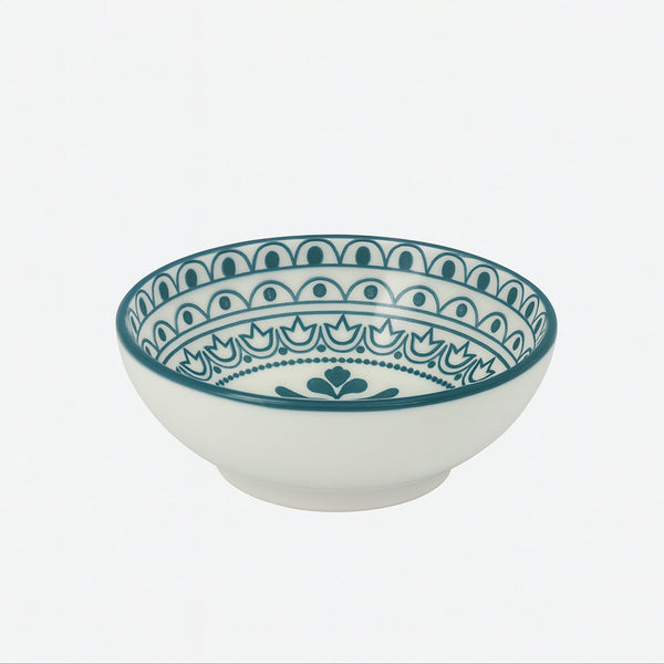 D03-054 – Ceramic Round Dish 3.5 Inches – Green Arabesque Pattern