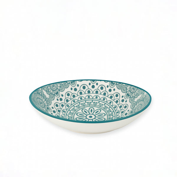 D03-066 – Ceramic Oval Bowl 6 Inches – Green Arabesque Pattern