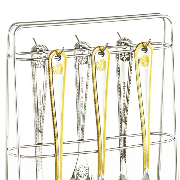 CUT0010382 7-Piece Stainless Steel Kitchen Tool Set with Stand – Gold and Silver