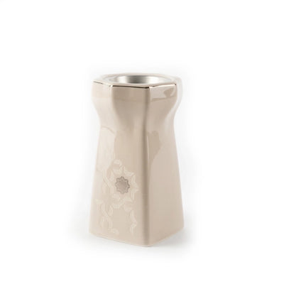 ET3199 Otantik Octara Porcelain Incense Burner – Beige with Silver Accents