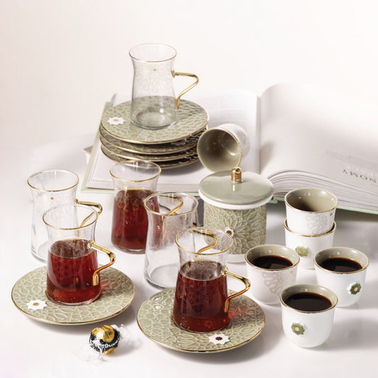 Asala Tea  & Cawa Cup Set Olive  Gold-ET2546