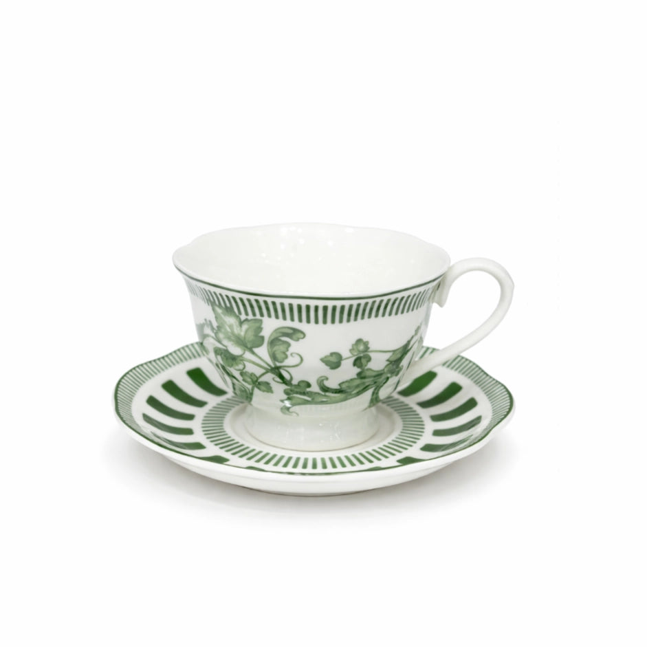 Turkish Coffee Cup And Saucer Set 12 Pieces White Green | Siddiq Gifts