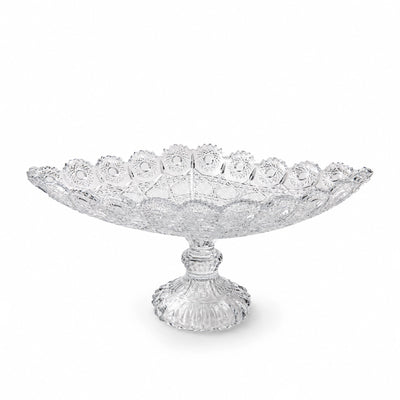 SK096 71704W Glass Fruit Bowl with Stand – 34 x 22cm – Clear Decorative Pedestal Serving Bowl