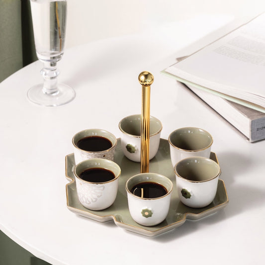 Asala Arabic Coffee Set With Stand Olive Gold-ET2591