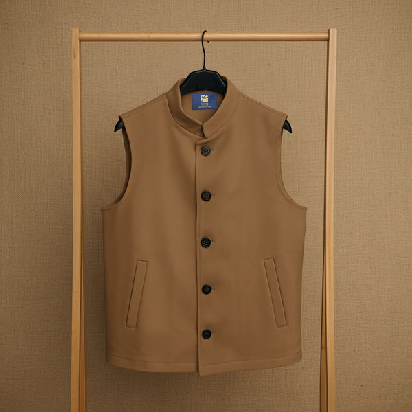 BK13 Men's Vest (Sadariya) 13#  – Sleeveless Jacket with Front Button Closure & Quilted Fur Lining–  Camel Brown