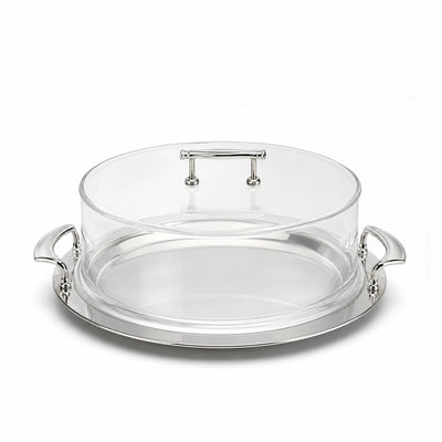 CD-7850 Round Serving Tray with Acrylic Lid – 37 cm – Silver Dessert Display Tray