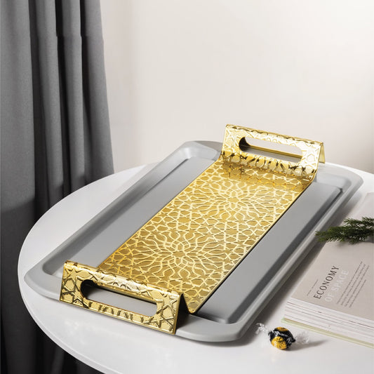 Asala Serving Tray Grey  Gold-HJ1164