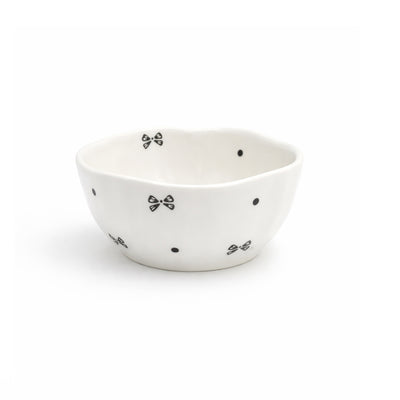 2937-07 Ceramic Bowl – 9cm x 9cm – White with Black Bow & Polka Dot Design