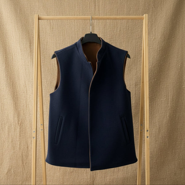 K10 Men’s Vest (Sadariya) 10–12 – Reversible Sleeveless Winter Jacket with Double-Sided Wear & Quilted Fur Lining – Brown & Navy