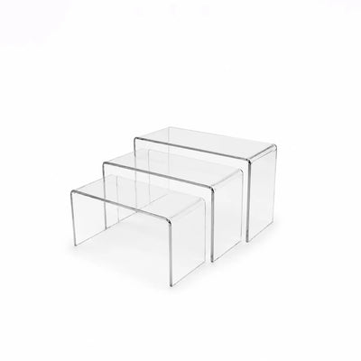 HO-855-3S-TS Acrylic Cake Holder – 3-Piece Set – Clear with Silver Line