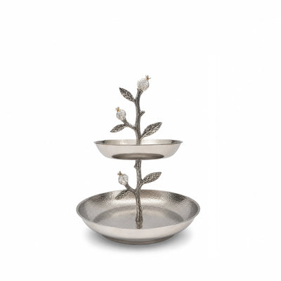WB-1900 AlpenBerg 2-Tier Serving Stand with Floral Branch Handle – 29 × 35 cm – Silver