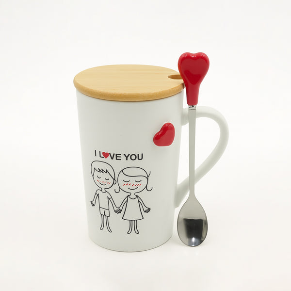 551A-1 Ceramic Mug with Lid & Spoon – “Love Heart Couple” Print Design