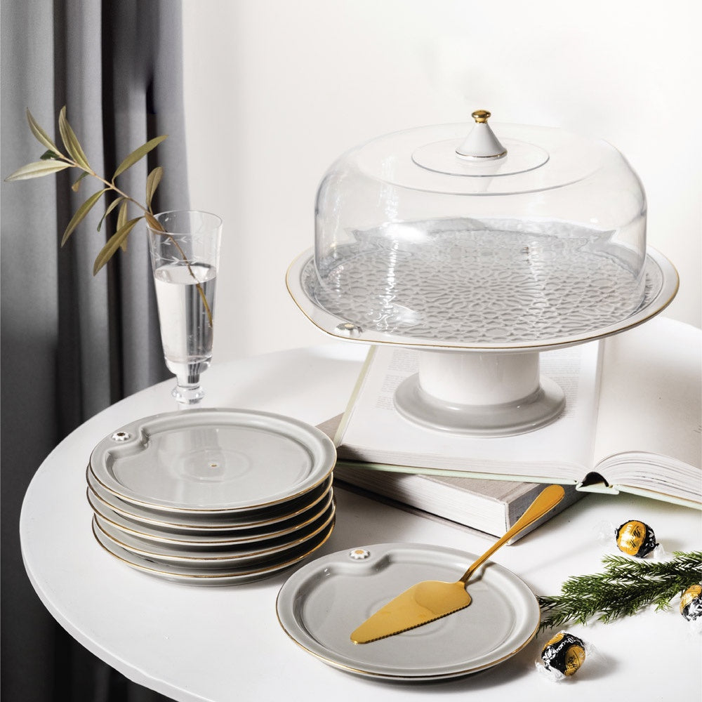 Asala Cake Serving 9PC Set Grey Gold-ET2598