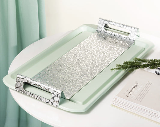 Asala Serving Tray Aqua Silver-HJ1165