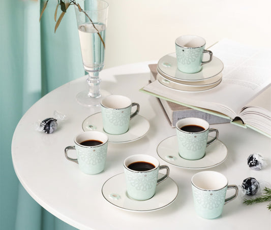 Asala Turkish Coffee Cup & Saucer Aqua Silver-ET2536