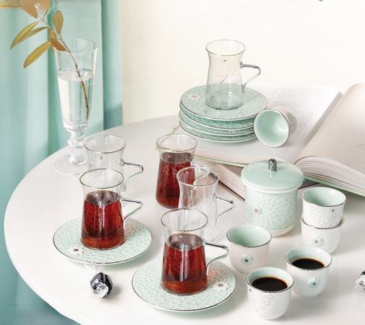 Asala Tea & Cawa Cup Set Aqua  Silver-ET2548