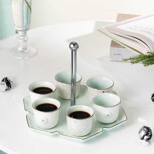 Asala Arabic Coffee Set With Stand Aqua Silver-ET2593