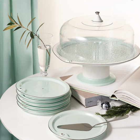 Asala Cake Serving 9PC Set Aqua Silver-ET2599