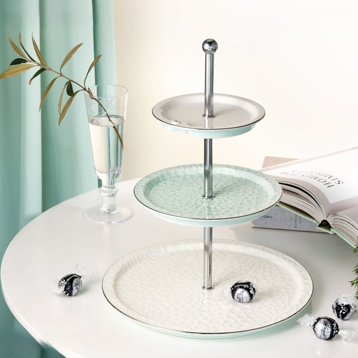 Asala 3-Layer Cake Serving Stand Aqua Silver-ET2641