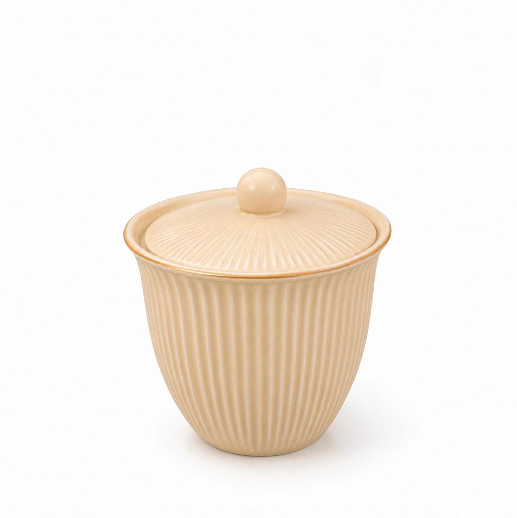 Ceramic Sugar Pot – Ribbed Beige Design with Lid | Siddiq Gifts
