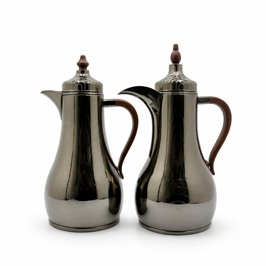 SLDT-NBK-MDW Vacuum Flask Set – 2 Pieces (1L + 1L) – Nickel Black with Matte Dark Wooden Handles & Accents