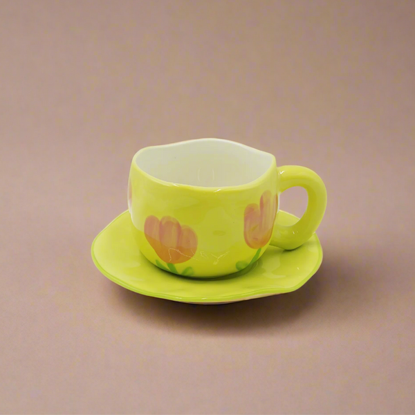 Ceramic Cup & Saucer with Green Floral Pattern 1511-12/99319-05