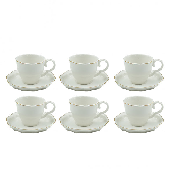 SC3855 Milk Cup & Saucer Set – 12-Piece – 220 ml – Elegant White Porcelain with Gold Line