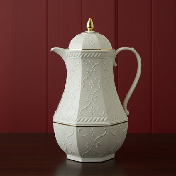 RS-624 Rose Vacuum Flask – 1.0L – Tea Server – Ivory Finish with Golden Accents