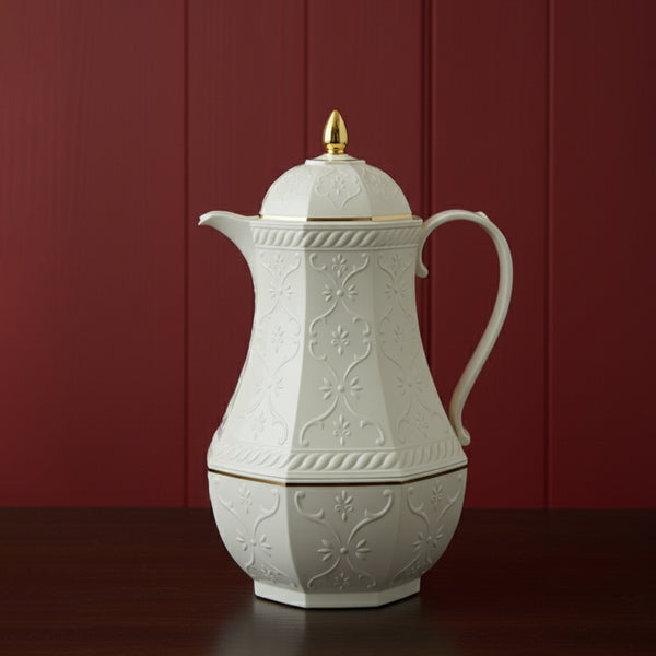 RS-624 Rose Vacuum Flask – 0.6L – Tea Server – Ivory Finish with Golden Accents