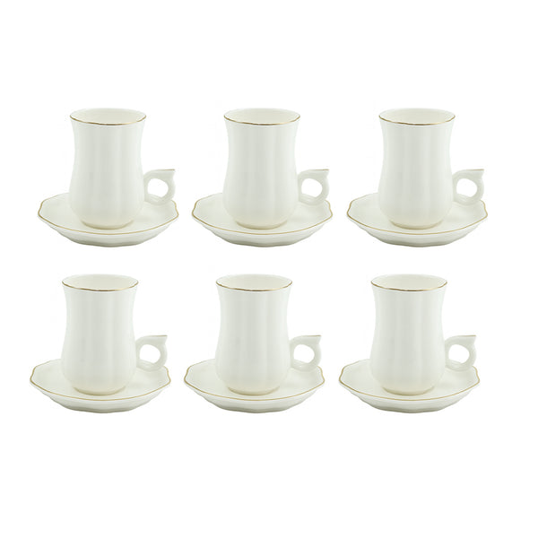 SC3857 Istekana Cup & Saucer Set – 12-Piece – 100 ml – Elegant White Porcelain with Gold Line