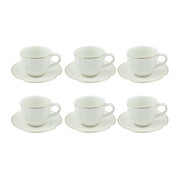SC3881 Milk Cup & Saucer Set – 12-Piece – 220 ml – Elegant White Porcelain with Gold Line