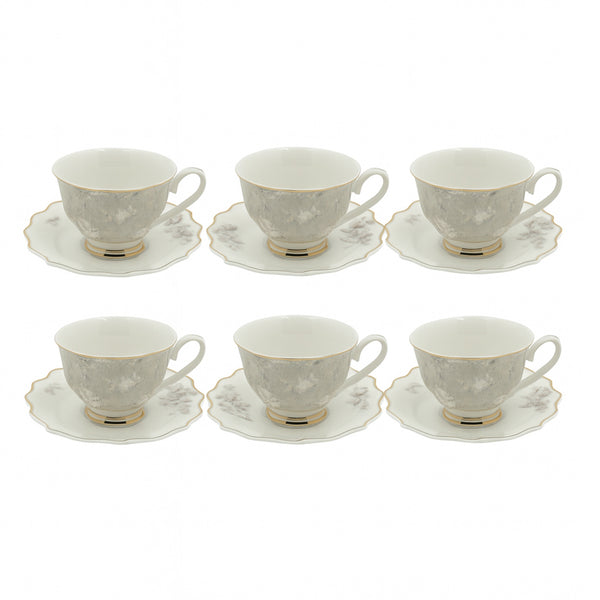GP-74 Milk Cup & Saucer Set – 6 Pieces – Elegant Porcelain with Floral Design and Gold Rim