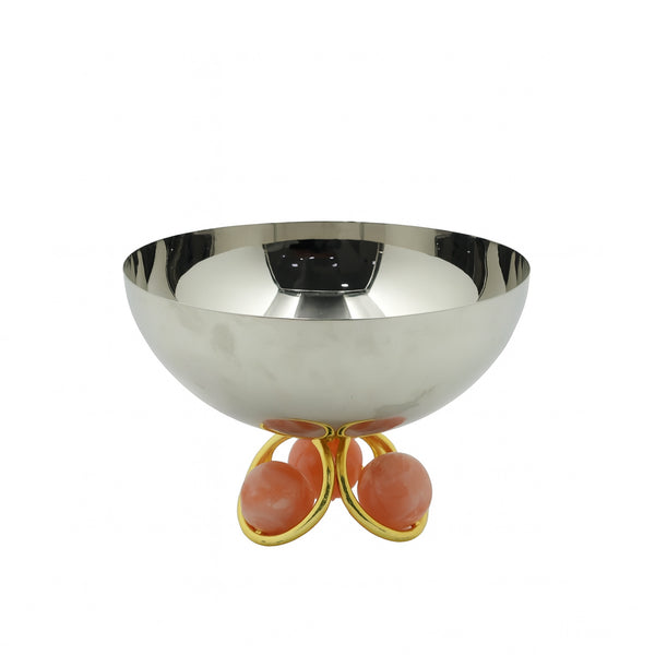 Steel Bowl with Resin Base – Elegant Silver Finish with Golden Accents