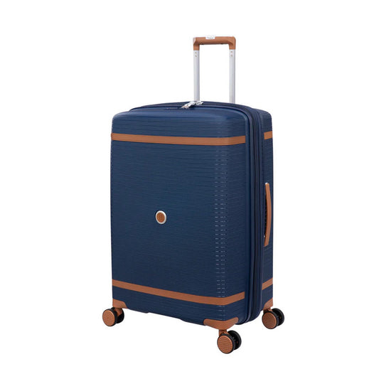 it luggage 25" Medium Trolley Bag – Expandable Hard Shell Spinner Luggage with TSA Lock, Secure-it Zippers & Front Pocket, SKU 15-3108-08 – Blue with Leather Strap