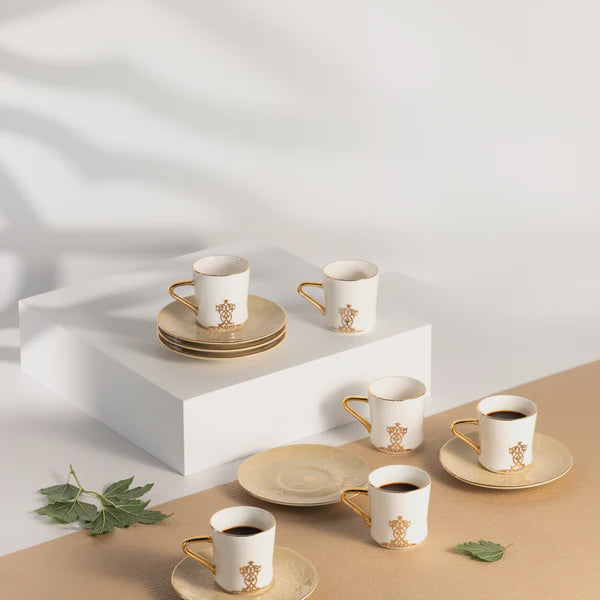 ET2947 Naqsh Turkish Coffee Cup & Saucer  12-Piece Set – Ivory & Gold