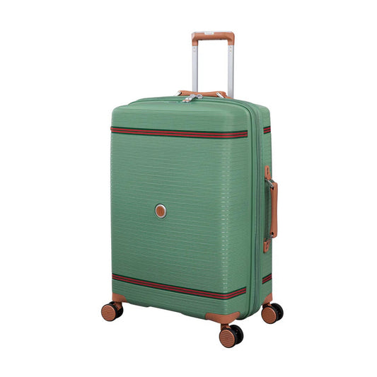 it luggage 25" Medium Trolley Bag – Expandable PP Hard Shell Spinner with TSA Lock, Secure-it Zippers & Green/Red Webbing, SKU 15-3108-08 – Green Tea with Almond Trim