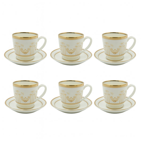 1577G Zaatar Cup & Saucer Set – 6 Pieces – Elegant White Porcelain with Gold Rim