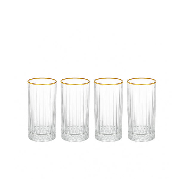 Elysia Tumbler Glass Set – 4 Piece – 365 cc – Clear Glass with Gold Rim – 520445