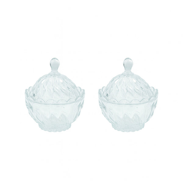 ISF-144 Florence Candy Bowl with Lid – 2-Piece Set – 170mm – Elegant Clear Embossed Glass Design