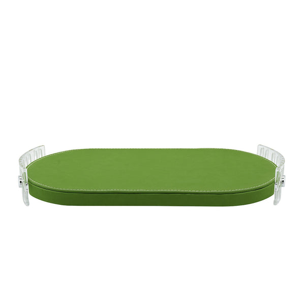 TR0042 – Acrylic Oval Tray with Leather Base – 50×25cm – Green